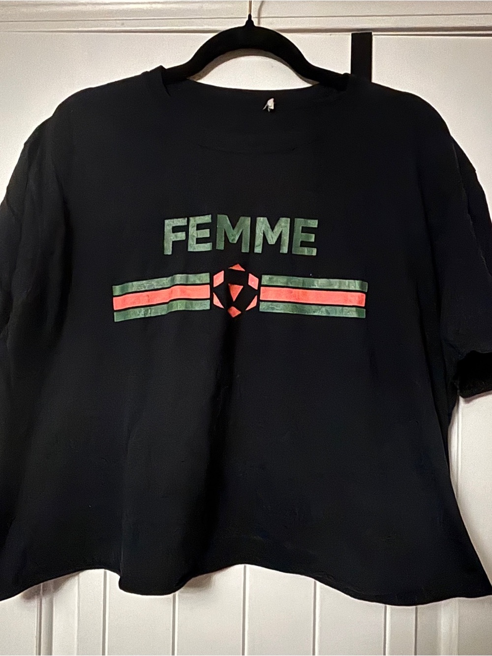 Femme Graphic Black Cropped Tee, Medium OR Large